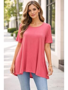 Ella Mara Pink Short Sleeve Tunic Top Modal Blend Flowy Casual USA